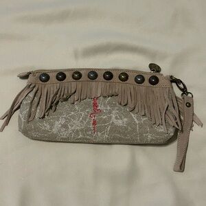 Ed Hardy Ferris Wristlet with Suede Fringe Clutch Bag
